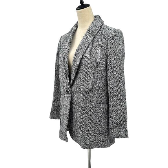 Talbots NWT Petite Black & White Herringbone Wool Blend Relaxed Blazer Coat - Picture 4 of 12